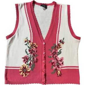 Southern Lady Vintage Floral Knit Vest Sleeveless‎ Cardigan Pink White Womens